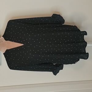 Lush, Size M Black and White Polka Dot Blouse, Split V-Neck, EUC